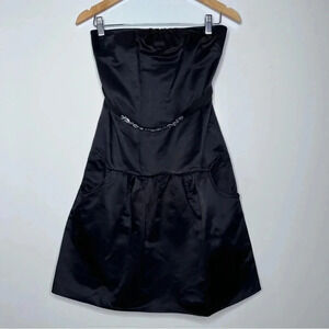 Vera Wang Black Silk Strapless Pocket Dress with Rhinestone Belt Size 4